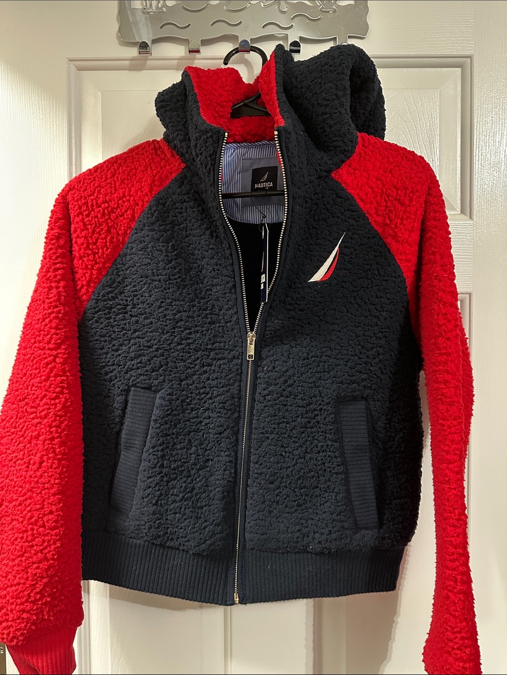 Nautica Black & Red Sherpa Zip Hoodie